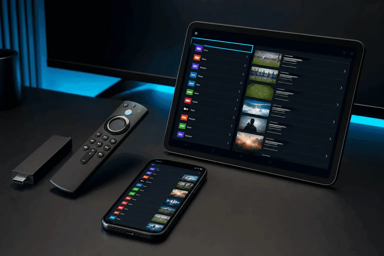 Fire Stick, Smart TV, iPhone et tablette configurés pour IPTV MAROC