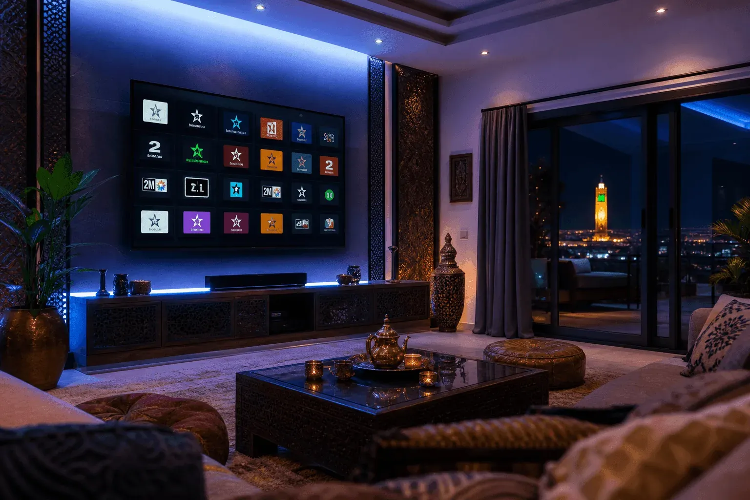 Smart TV affichant les chaînes marocaines 2M, Al Aoula et Arryadia en direct — IPTV MAROC