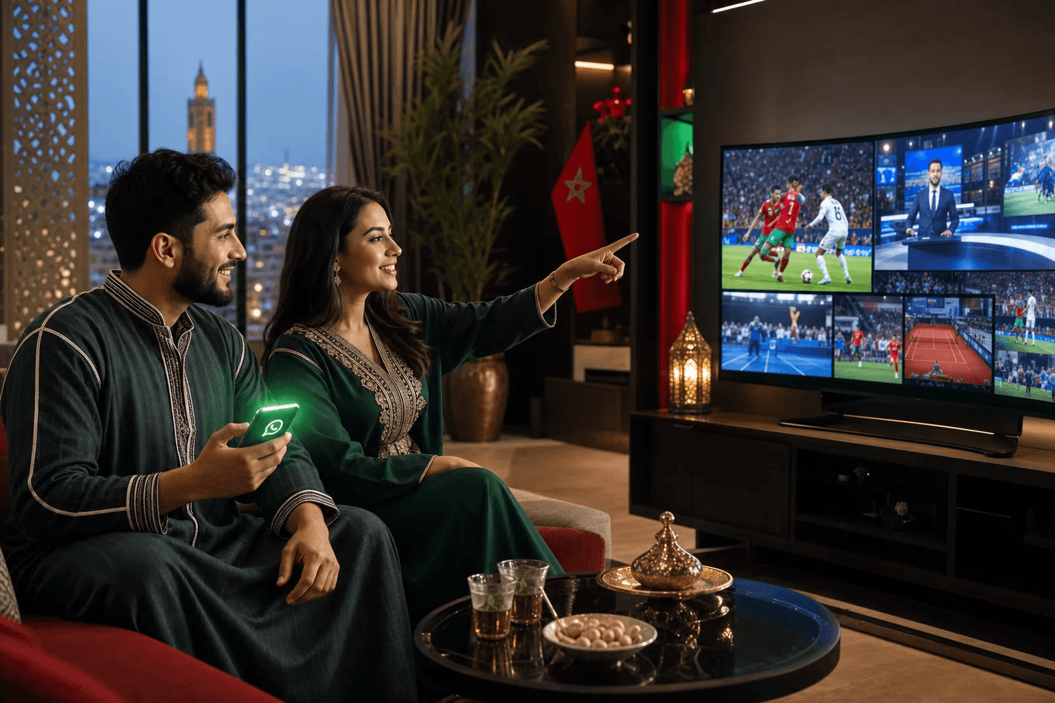 Couple marocain activant son abonnement IPTV sur Smart TV via WhatsApp — IPTV MAROC