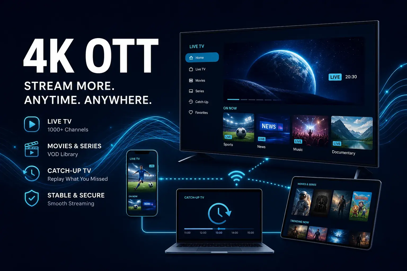 4K OTT IPTV — catch-up et EPG Maroc